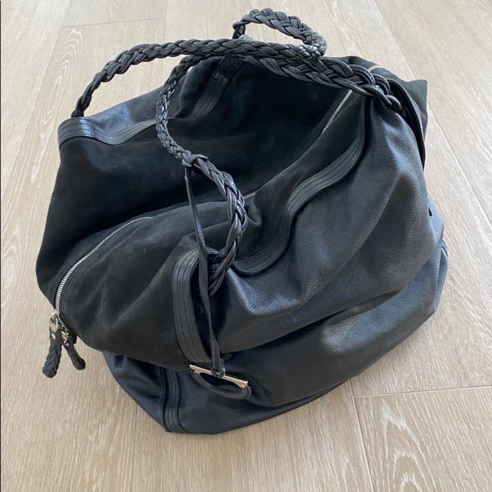 Ferragamo Black leather and suede weekender bag. Pre-owned